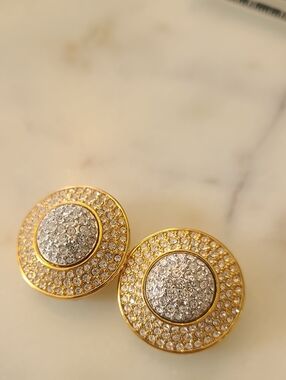 Swarovski Gold-Tone Round Pave Crystal Earrings